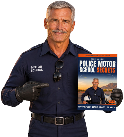 Rick Mason holding Police Motor School Secrets